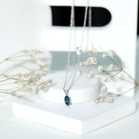 Real 0.7 Carat Marquise London Blue Topaz Necklace with Silver Chain