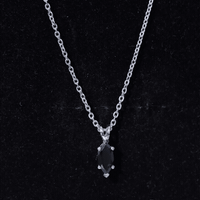 Real 0.7 Carat Black Spinel Marquise Necklace with Silver Chain