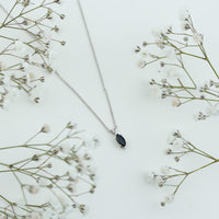 Real 0.7 Carat Black Spinel Marquise Necklace with Silver Chain