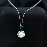 8 Carat Freshwater Pearl Designer Bridal Necklace with London Blue Topaz