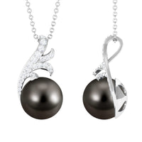 7.75 CT Natural Tahitian Pearl Leaf Inspired Drop Pendant Necklace with Diamond