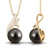 7.75 CT Natural Tahitian Pearl Leaf Inspired Drop Pendant Necklace with Diamond
