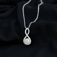 Freshwater White Pearl and Moissanite Infinity Pendant in Silver