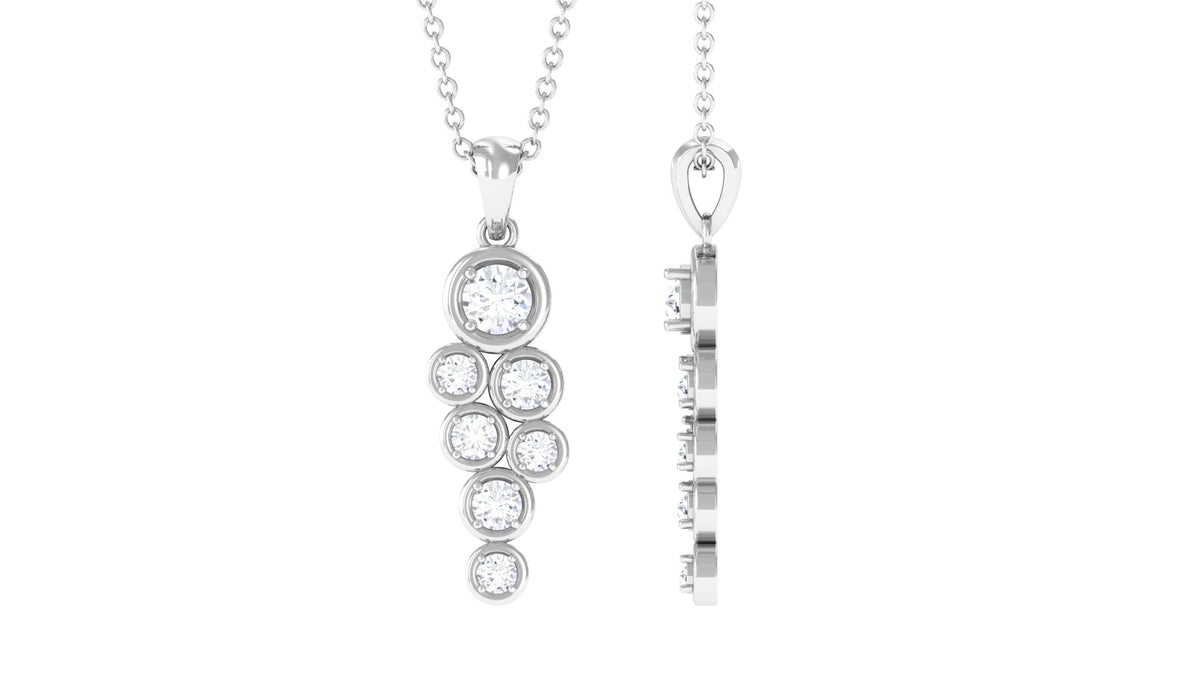 3/4 CT Certified Moissanite Cluster Dangle Pendant in Bezel Setting