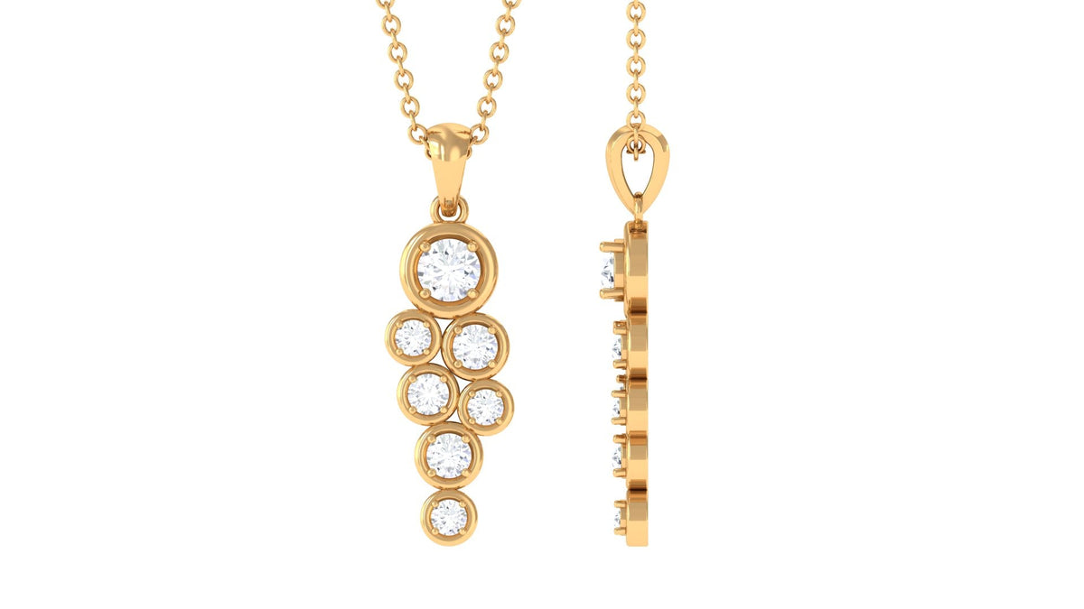 3/4 CT Certified Moissanite Cluster Dangle Pendant in Bezel Setting
