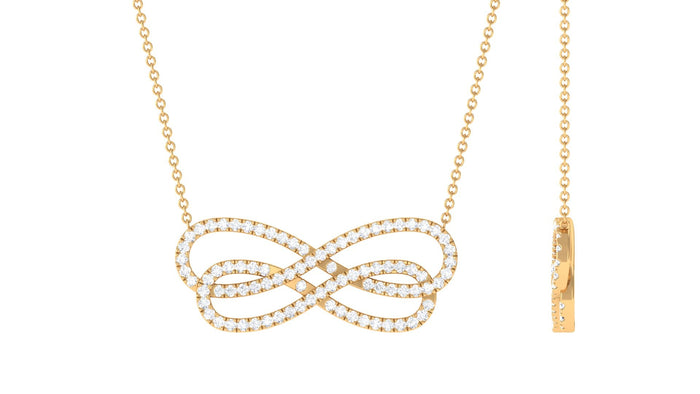 Certified diamond sideways infinity necklace from Rosec Jewels featuring sparkling diamond accents on a delicate chain.