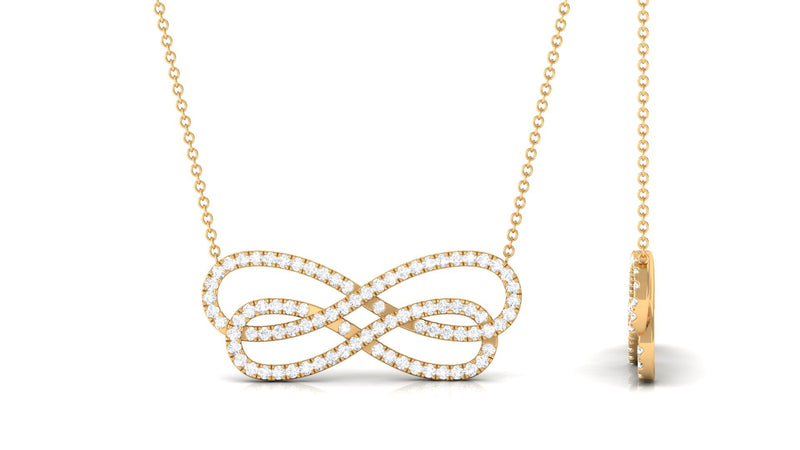Certified diamond sideways infinity necklace from Rosec Jewels featuring sparkling diamonds on a sleek chain.