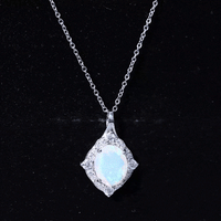 1.3 Carat Oval Cut Rainbow Opal Art Deco Necklace with Moissanite Halo