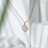 Vintage Inspired Oval Ethiopian Opal Halo Necklace with Chain