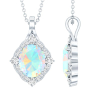 1.3 Carat Oval Cut Rainbow Opal Art Deco Necklace with Moissanite Halo