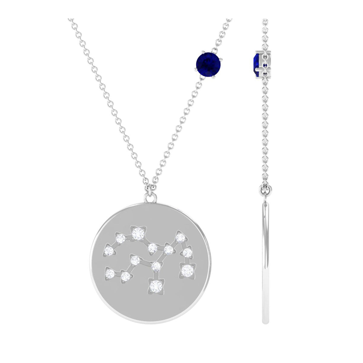 Real Blue Sapphire Diamond Virgo Zodiac Necklace for Women