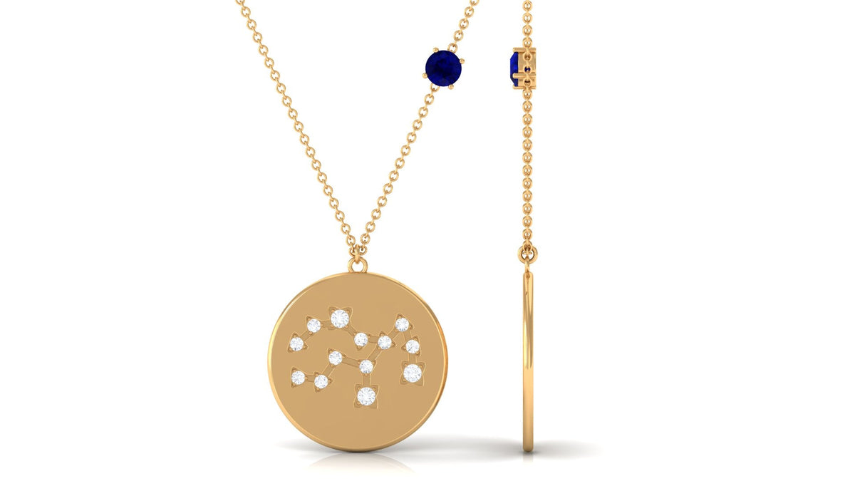 Real Blue Sapphire Diamond Virgo Zodiac Necklace for Women