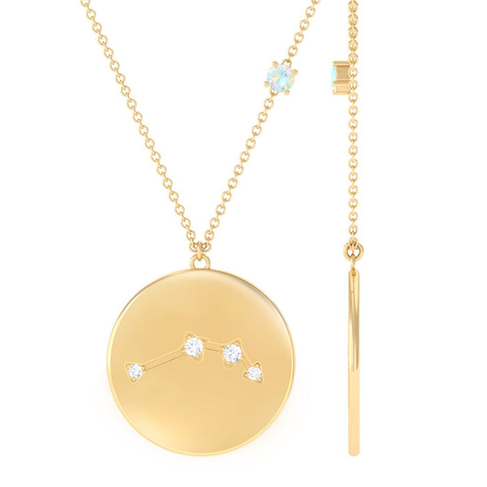 Natural Ethiopian Opal diamond Libra constellation pendant necklace featuring zodiac symbols and elegant jewelry design.