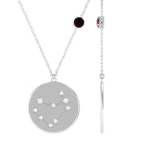 Garnet and Diamond Capricorn Zodiac Disc Pendant Necklace