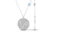 Certified Real Aquamarine Pisces Zodiac Disc Necklace with Diamond