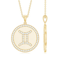 Gemini Zodiac Sign Pendant with Pave Set Moissanite