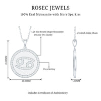 Pave Set Moissanite and Disc Cancer Sign Necklace