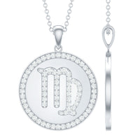 Virgo Zodiac Sign Disc Pendant with Pave Set Moissanite