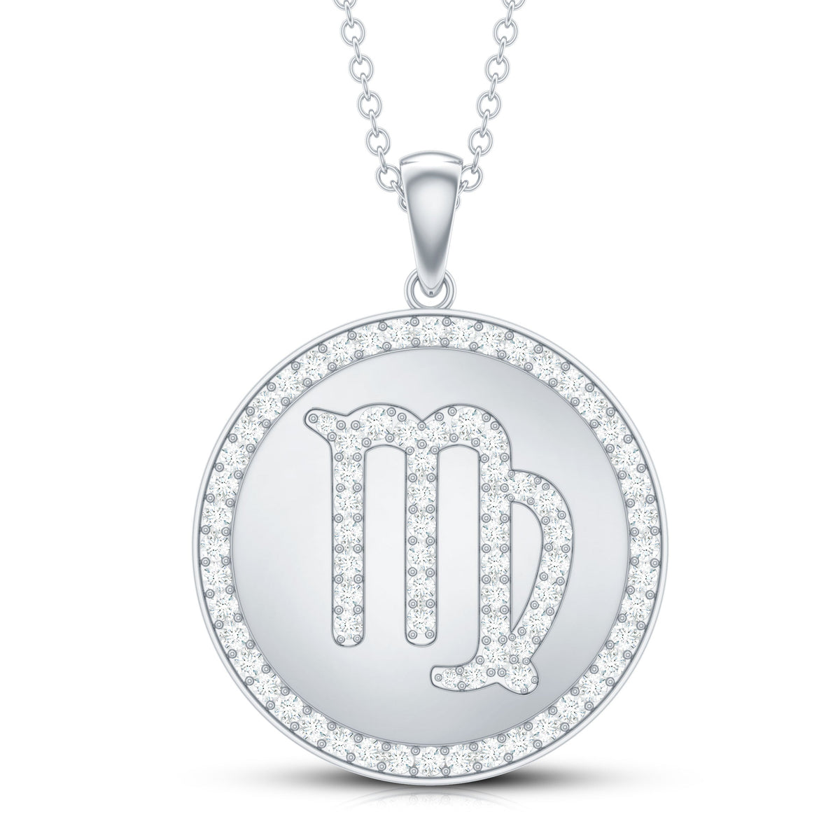 Virgo Zodiac Sign Disc Pendant with Pave Set Moissanite