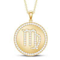Virgo Zodiac Sign Disc Pendant with Pave Set Moissanite