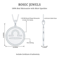 Certified Moissanite and Disc Libra Zodiac Pendant