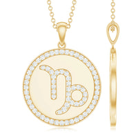 Certified Moissanite Disc Capricorn Zodiac Pendant