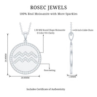 Moissanite Disc Aquarius Zodiac Pendant Necklace for Women
