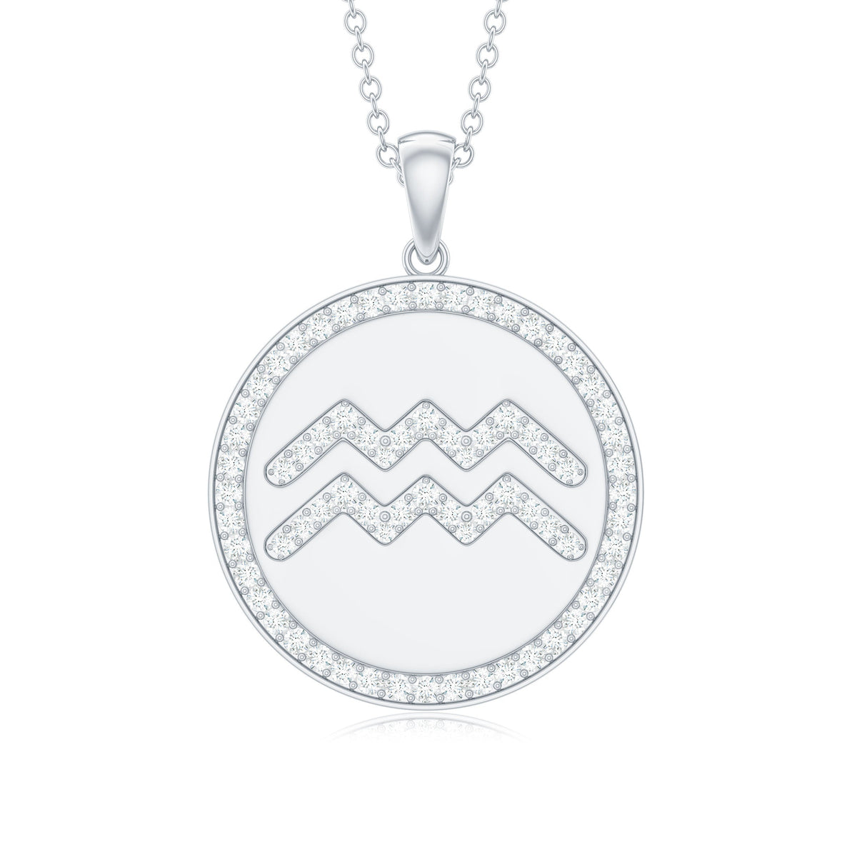 Moissanite Disc Aquarius Zodiac Pendant Necklace for Women