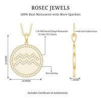Moissanite Disc Aquarius Zodiac Pendant Necklace for Women