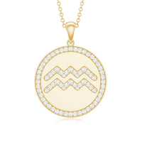 Moissanite Disc Aquarius Zodiac Pendant Necklace for Women
