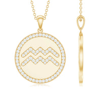 Moissanite Disc Aquarius Zodiac Pendant Necklace for Women