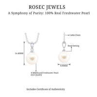 Natural 7.48 Carat Freshwater Pearl Solitaire Pendant Necklace
