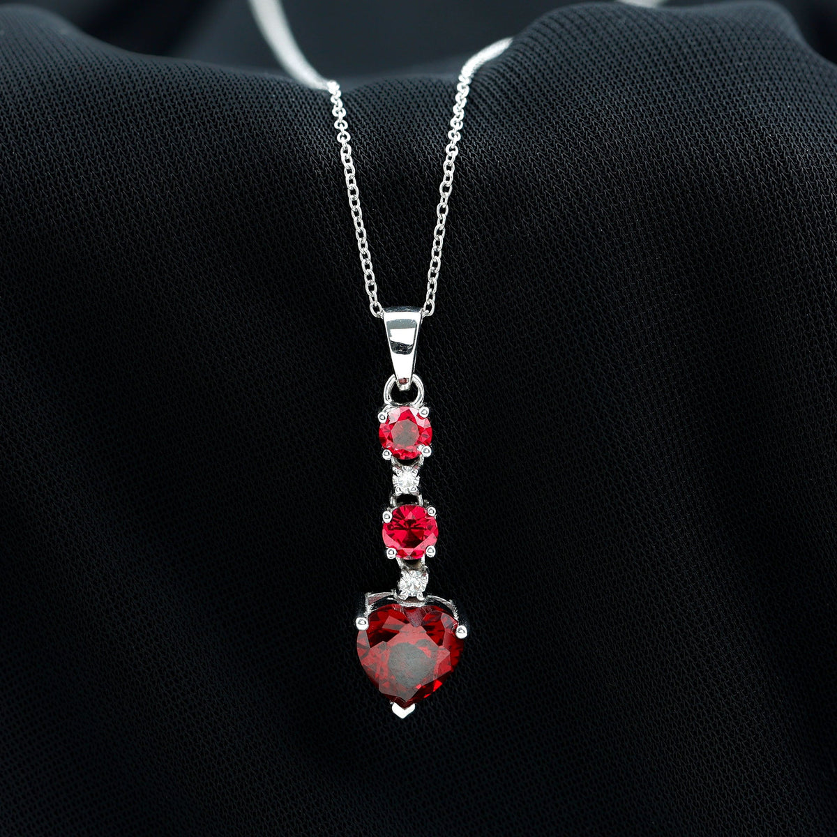 Certified 2 Carat Lab Grown Ruby Heart Necklace with Silver Chain