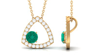 Natural Emerald Geometric Pendant Necklace with Diamond