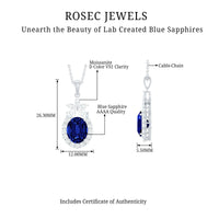 4 Carat Oval Shape Lab Created Blue Sapphire Statement Necklace with Moissanite