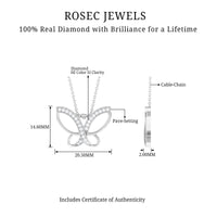 Diamond butterfly pendant necklace for women by Rosec Jewels featuring a sparkling butterfly-shaped pendant.