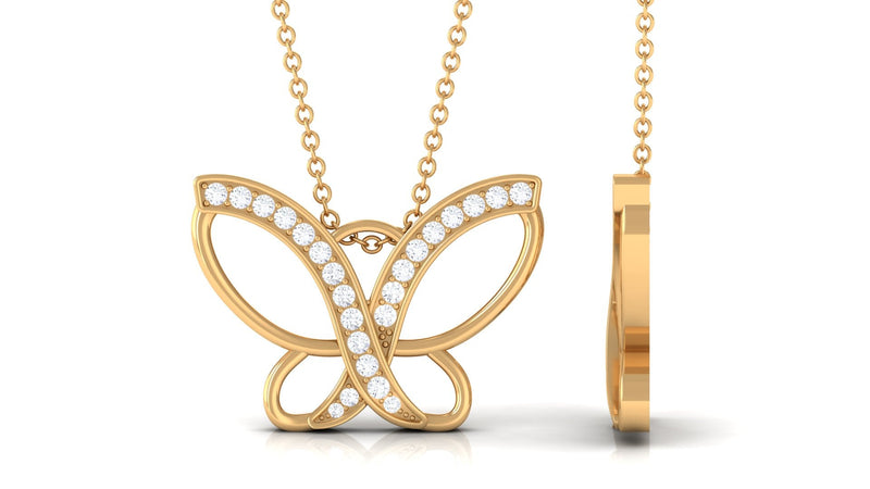 Diamond butterfly pendant necklace for women featuring a sparkling pendant from Rosec Jewels, showcasing intricate design and elegance.