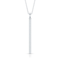 Round cut diamond bar necklace for women from Rosec Jewels, showcasing a sleek pendant with sparkling diamonds on a delicate chain.