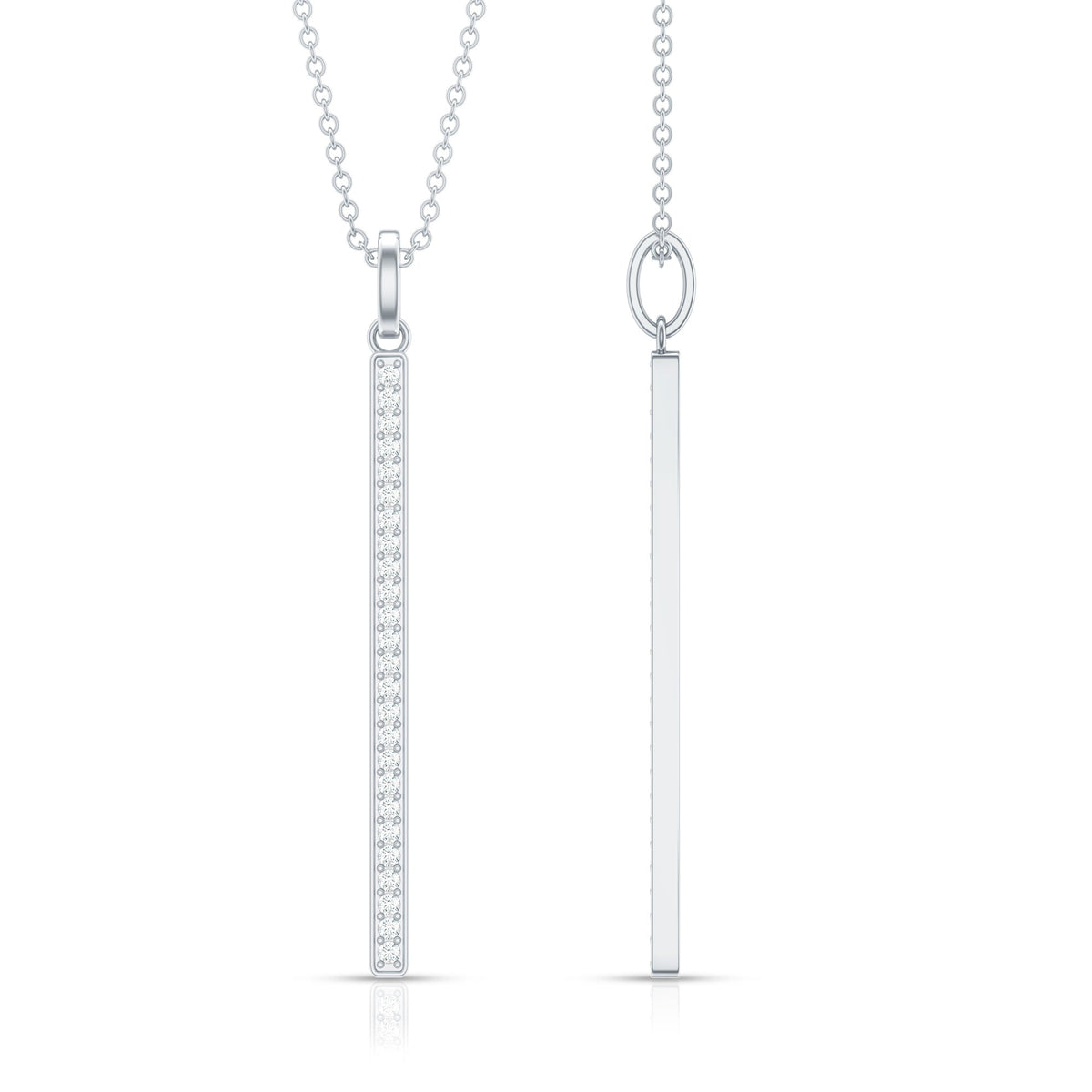 Round cut diamond bar necklace for women by Rosec Jewels, featuring a sleek pendant design on a delicate chain.