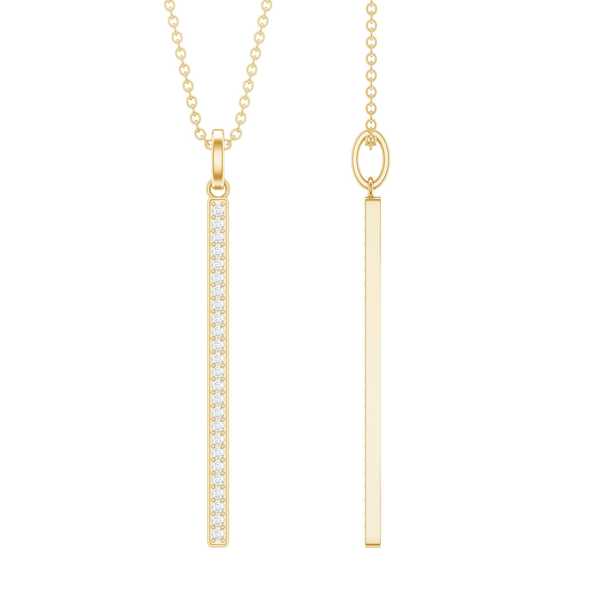 Round cut diamond bar pendant necklace for women by Rosec Jewels, featuring a sleek, elegant design with sparkling diamonds.