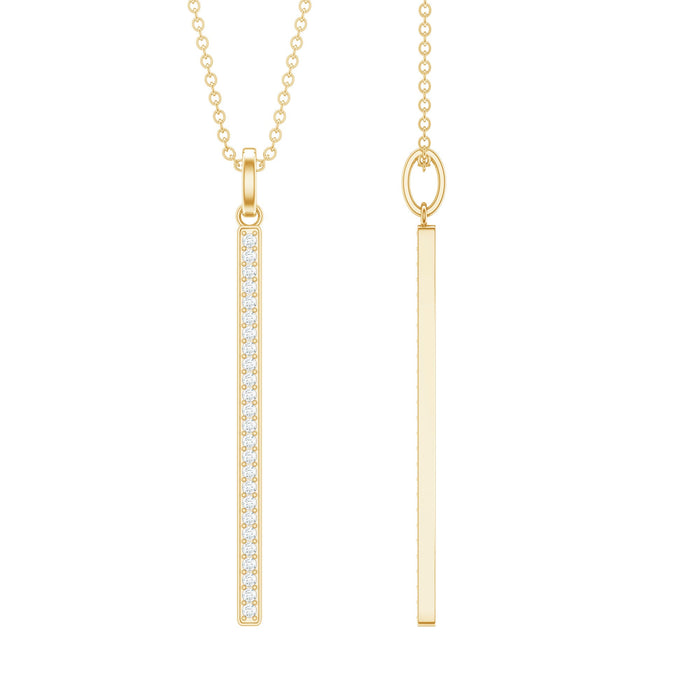 Round cut diamond bar pendant necklace for women by Rosec Jewels, featuring a sleek, elegant design with sparkling diamonds.