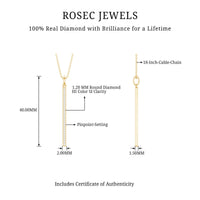 Round cut diamond bar necklace for women featuring a sleek pendant from Rosec Jewels, showcasing elegant jewelry design.