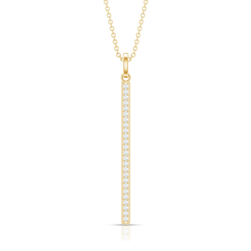 Round cut diamond bar necklace for women by Rosec Jewels, featuring a sleek pendant with sparkling diamonds.