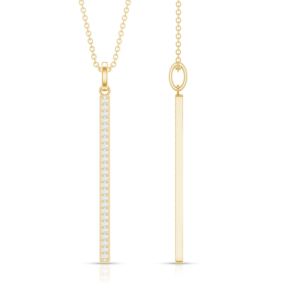 Round cut diamond bar necklace for women, pendant jewelry by Rosec Jewels featuring a sleek, elegant design.