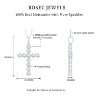 Certified Moissanite Cross Necklace With Silver Chain