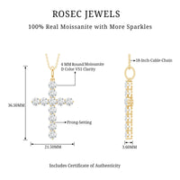 Round moissanite cross pendant necklace by Rosec Jewels featuring a sparkling circular moissanite centerpiece and elegant chain.