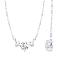 Certified Moissanite three stone stackable pendant necklace from Rosec Jewels featuring sparkling gemstones and a delicate chain.