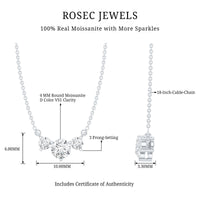 Certified Moissanite three-stone stackable pendant necklace from Rosec Jewels, showcasing sparkling moissanite stones and delicate chain.
