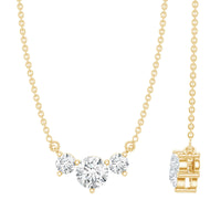 Certified Moissanite three-stone stackable pendant necklace by Rosec Jewels with sparkling gemstones on a delicate chain.