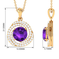 Natural amethyst and diamond swirl pendant necklace featuring a rosec Jewels pendant with vibrant purple gemstone and sparkling accents.